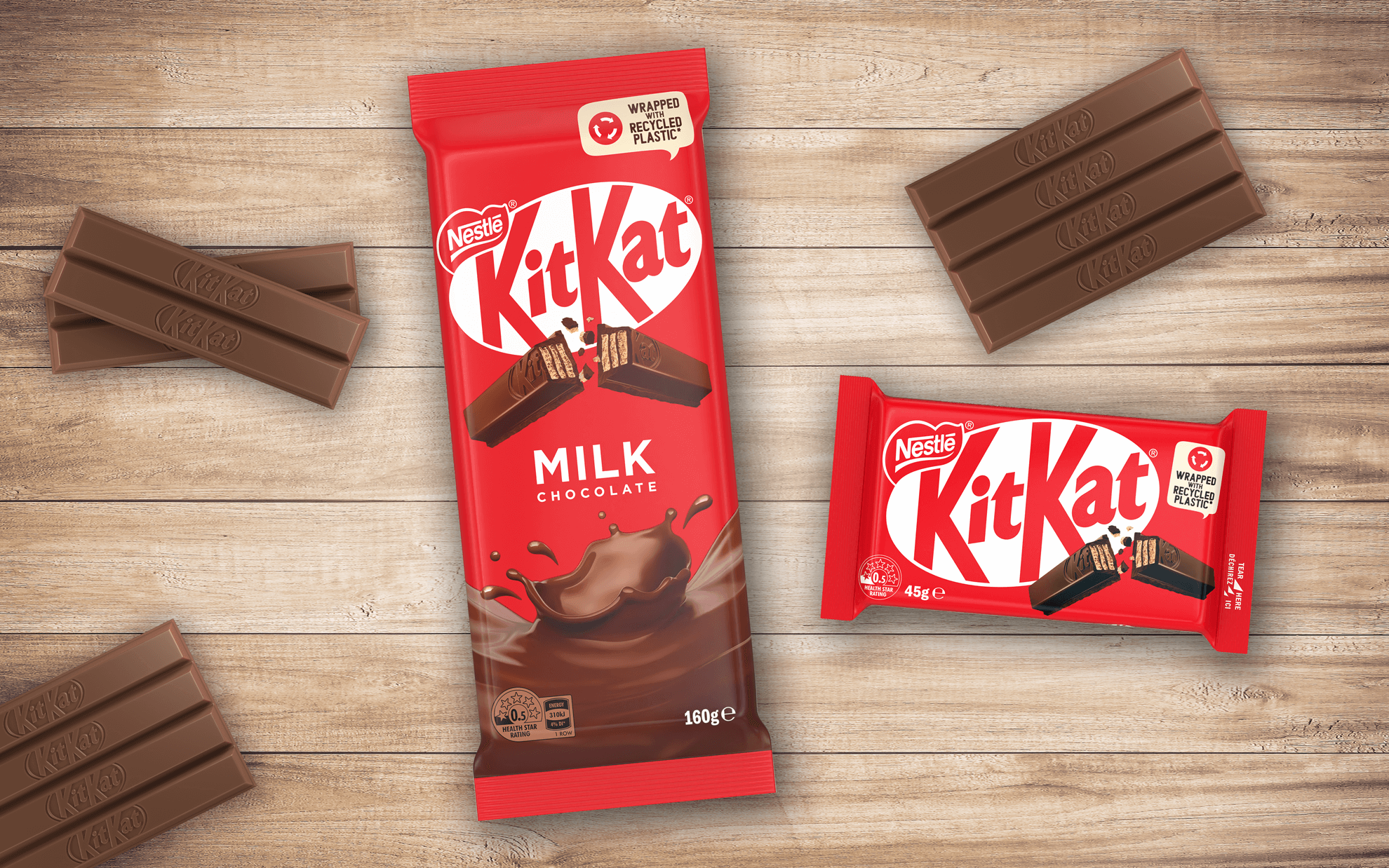 Your favourite break KitKat, now wrapped with recycled plastic