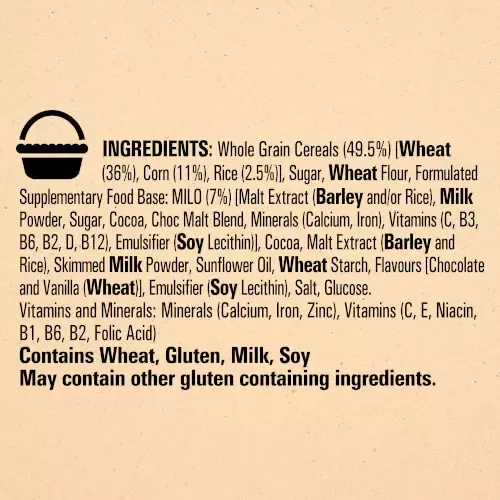 MILO DUO Cereal Ingredients